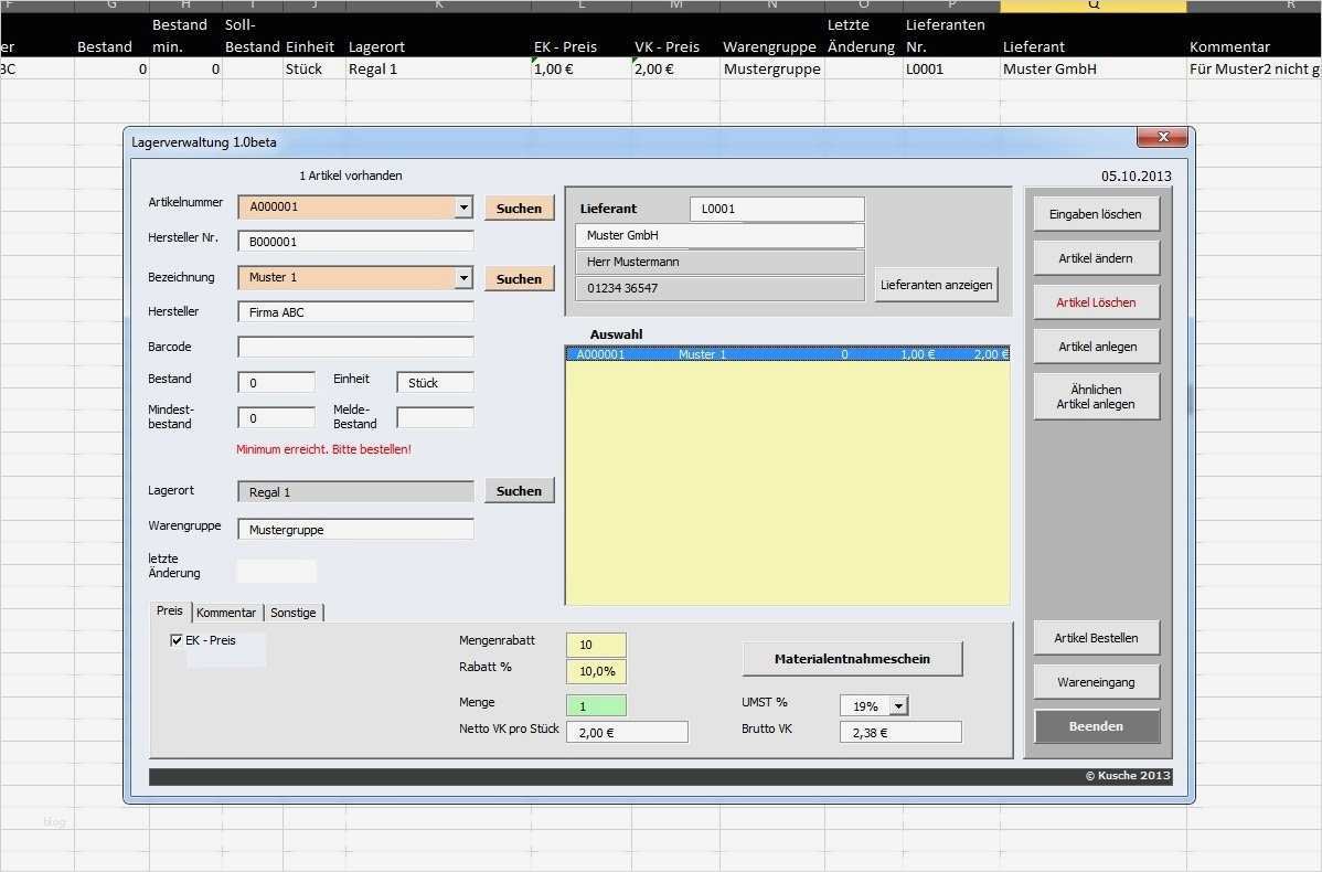 Blickwinkel178 Excel Lagerverwaltung