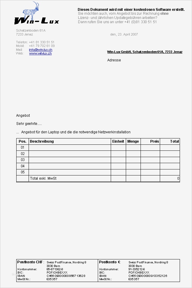 Angebot Einholen Vorlage Kostenlos Wunderbar Microsoft ...