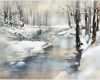 Aquarellbilder Vorlagen Modern Einzigartig Watercolor Landscape forest Stream Winter Snow by Thomas