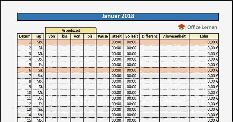 Arbeitsstunden Excel Vorlage Cool Arbeitszeitnachweis Vorlagen Für