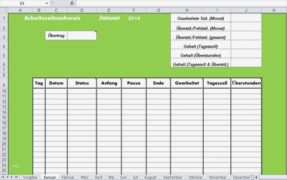 Arbeitsstunden Excel Vorlage Großartig Arbeitszeitnachweis ...