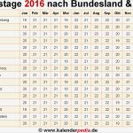 Arbeitsstunden Pro Monat Vorlage Einzigartig Anzahl Arbeitstage 2016 In Deutschland Nach Bundesland &amp; Monat