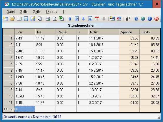 AZEME Arbeitszeiterfassung mit Excel