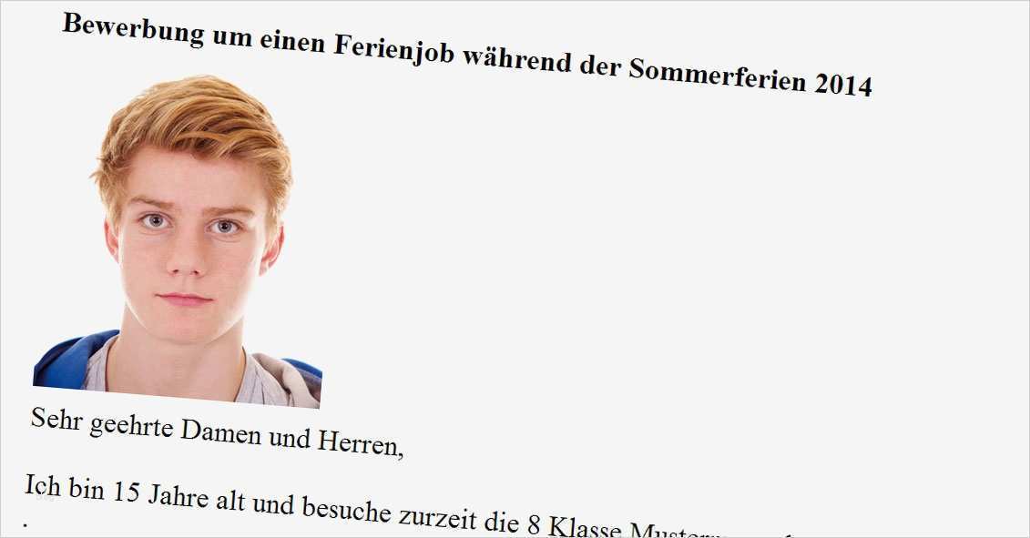 Bewerbung Für Ferienjob Schüler Vorlage Erstaunlich Bewerbung Um Einen ...