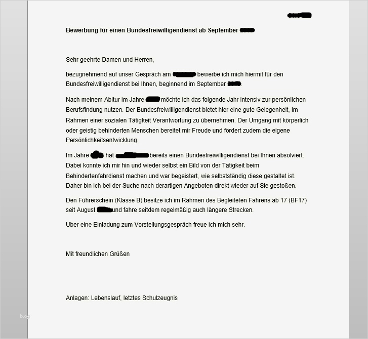 Bewerbung für den Bundesfreiwilligen nst bfd Bufdi