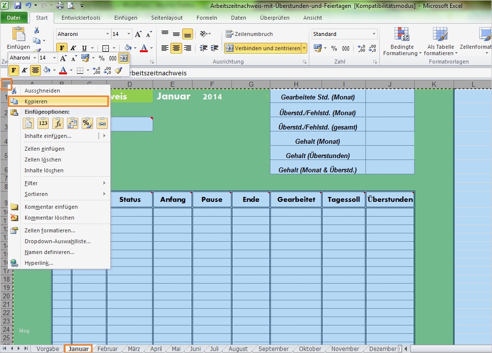 Arbeitszeitnachweis Vorlage mit Excel erstellen fice