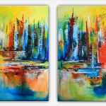 Bilder Acryl Vorlagen Genial Skyline Abstrakt Zweiteiliges Acryl Gemälde Handgemalt