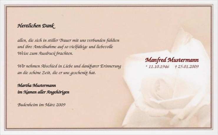 Danksagung Vorlage Gut Trauerdanksagungskarte Rosenblüte Muster