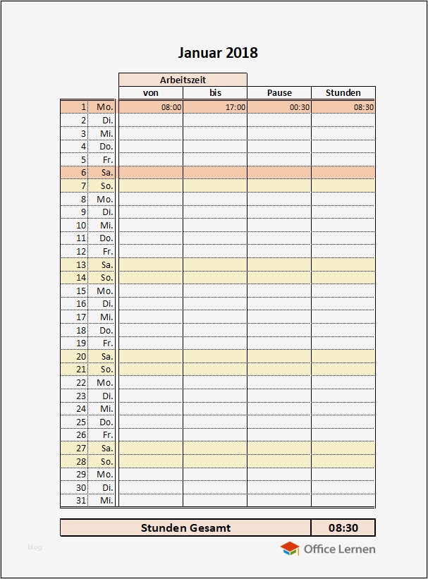 Excel Arbeitszeitnachweis Vorlagen 2018