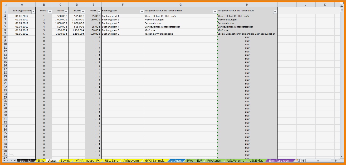 9 einnahmen ausgaben excel vorlage kleinunternehmer