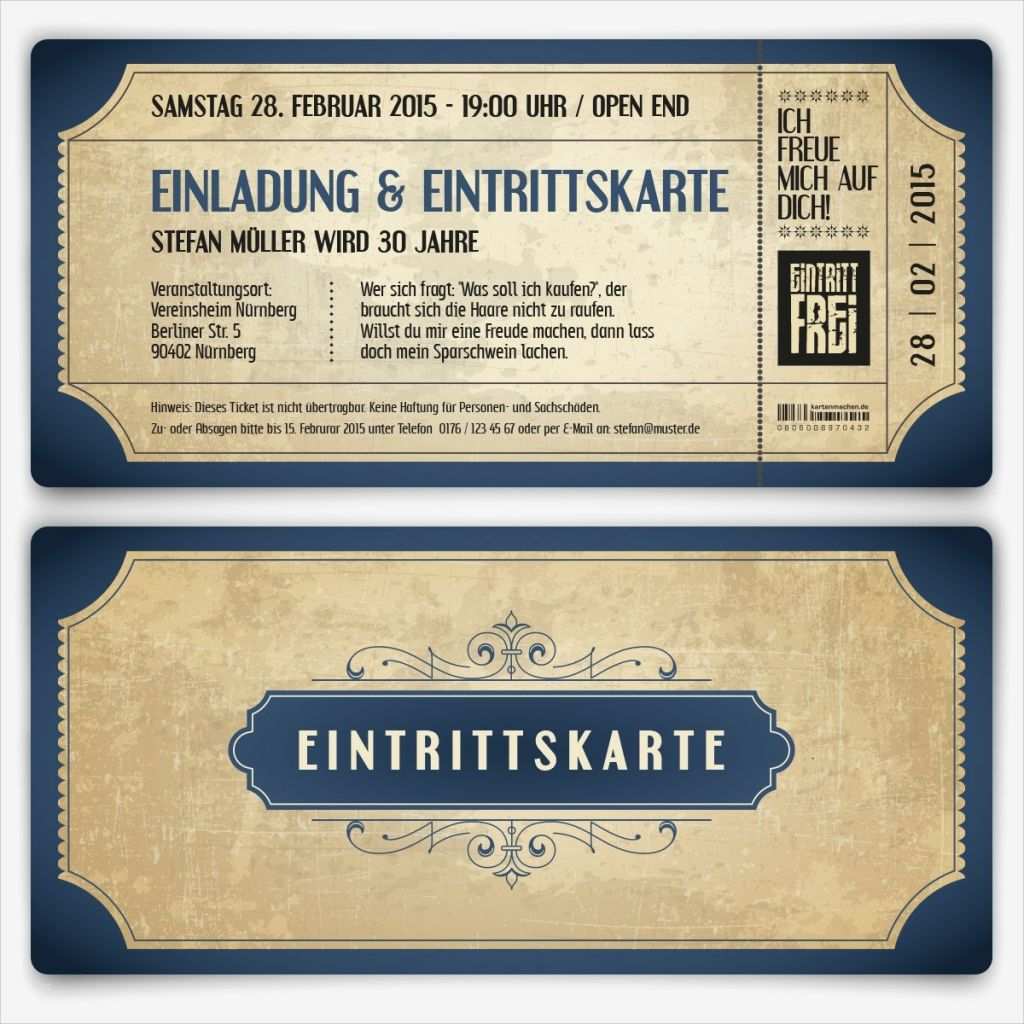 Eintrittskarten Selber Machen Vorlage Süß Vintage Einladungen Als Ticket In Blau Selbst 