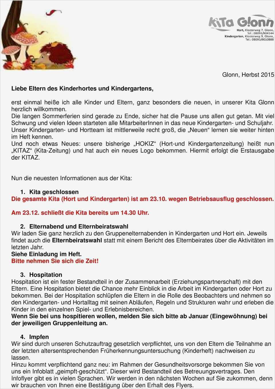 Elternbrief Kindergarten Vorlage Einzigartig Elternbrief ...