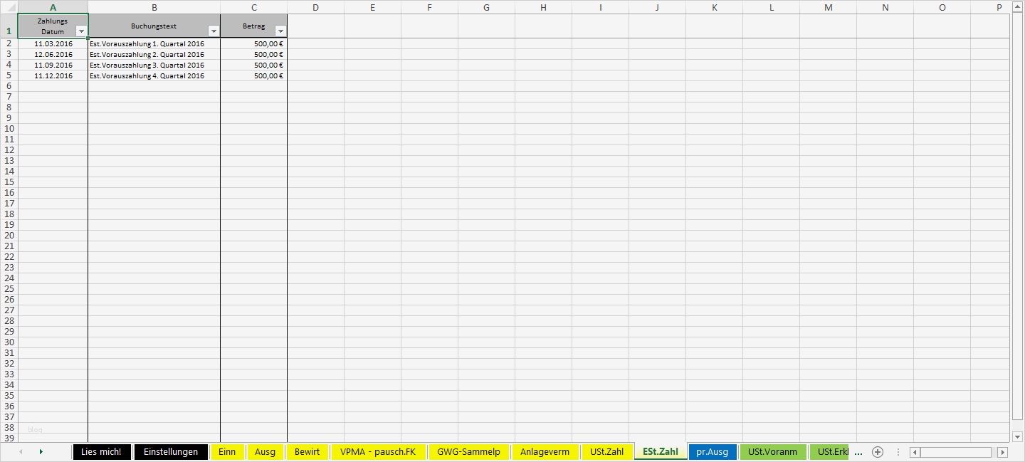 Excel Vorlage EÜR 2016 Pierre Tunger