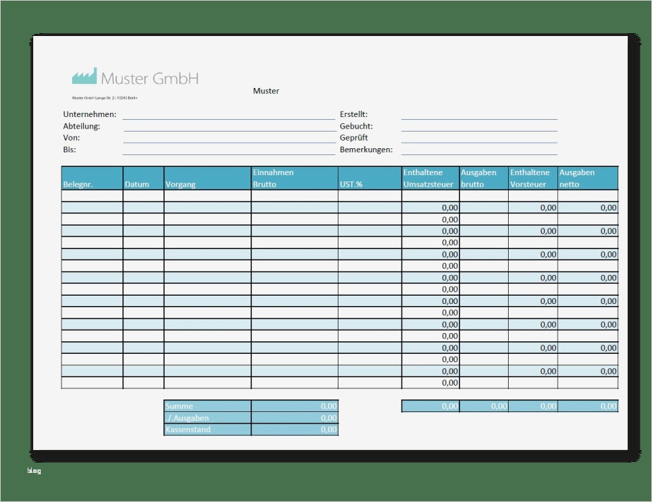 Tolle Kassenbuch Vorlage als Excel PDF und Word Muster