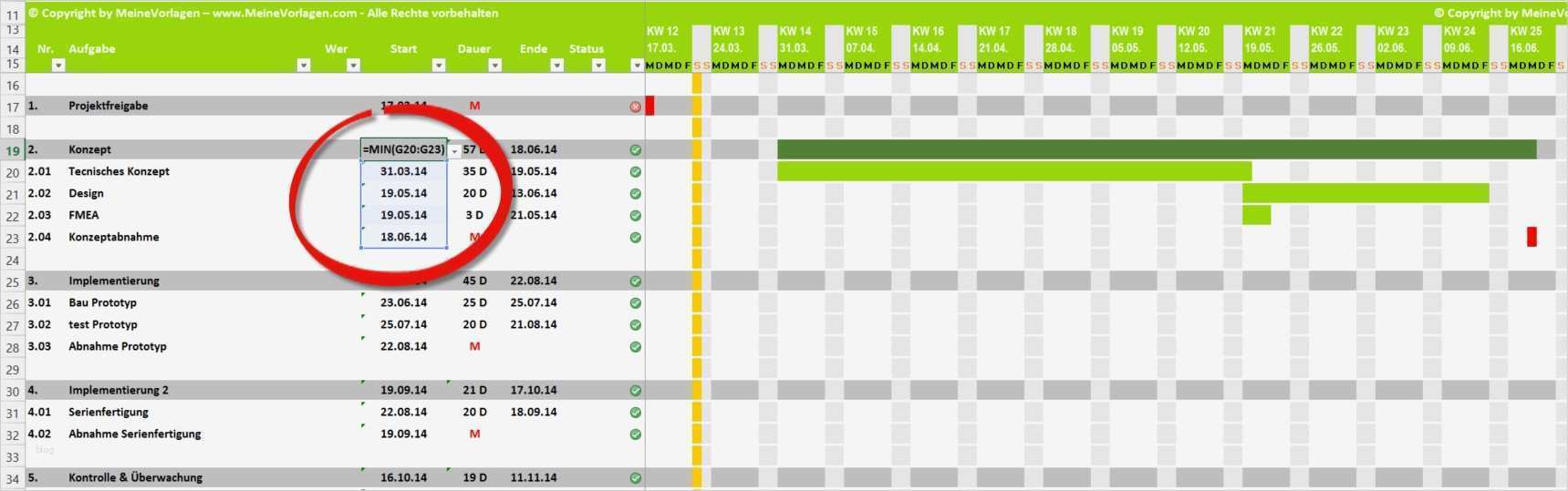 Projektplan Excel