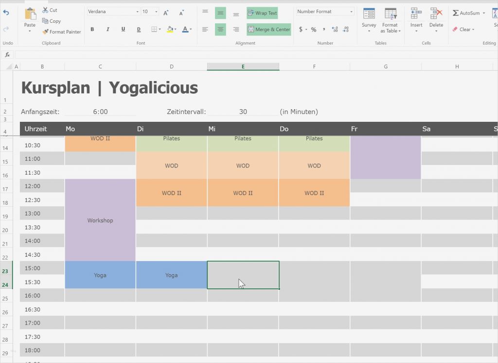 Excel Vorlage Tabelle Süß Kursplan In Excel Erstellen Mit ...