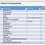 Excel Vorlagen Kostenaufstellung Elegant Checkliste Campingurlaub