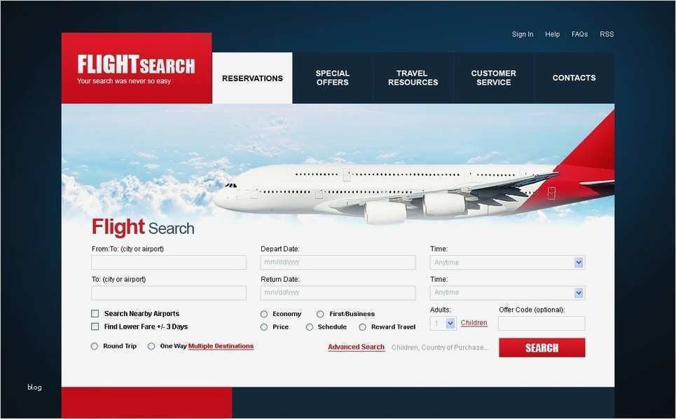 Website Vorlage für Web Flugtickets