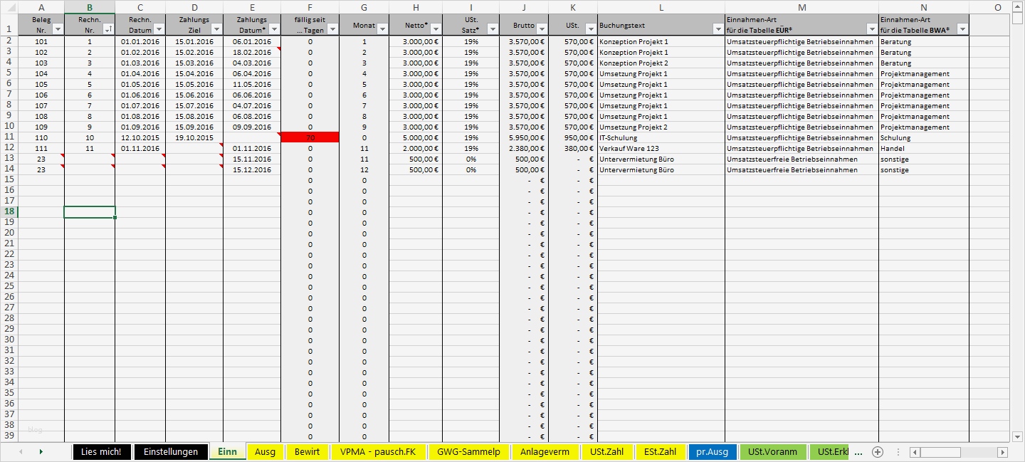 Excel Vorlage EÜR 2016 Pierre Tunger