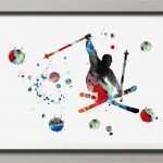 Gutschein Vorlage Ski Cool Freeride Skifahrer Aquarell Druck Sprungschanze Plakat Abfahrt