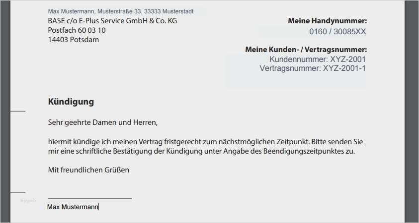 Handy Kündigung Vorlage Mobil Debitel Neu Base