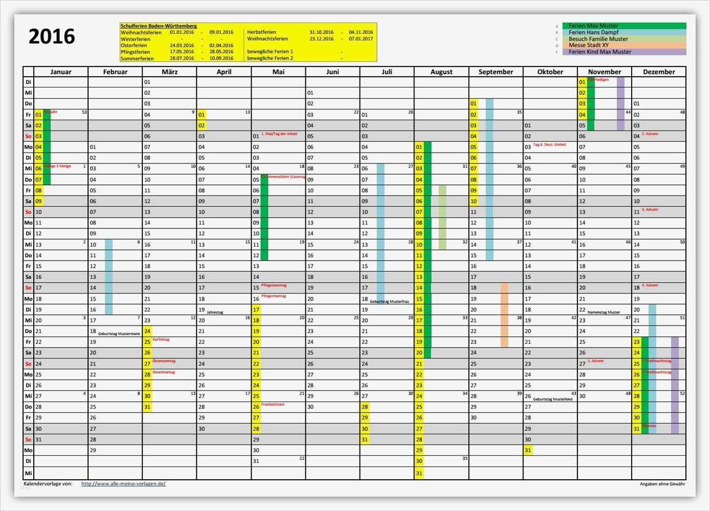 AMV Jahreskalender 2016 ab Excel 2007