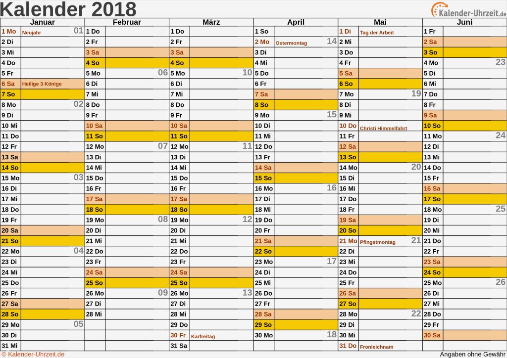 Kalender Vorlage 2018 Wunderbar Excel Kalender 2018 Kostenlos