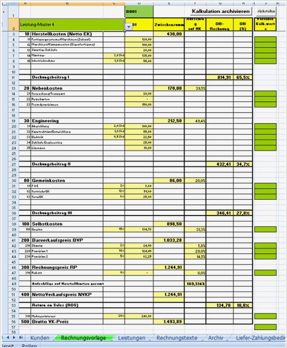 Gemütlich Kalkulation Excel Vorlage Zeitgenössisch