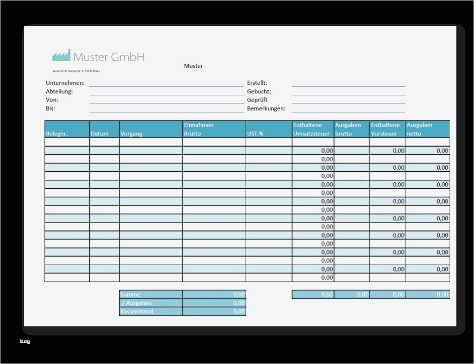 Kassenbuch Vorlage als Excel & PDF kostenlos en