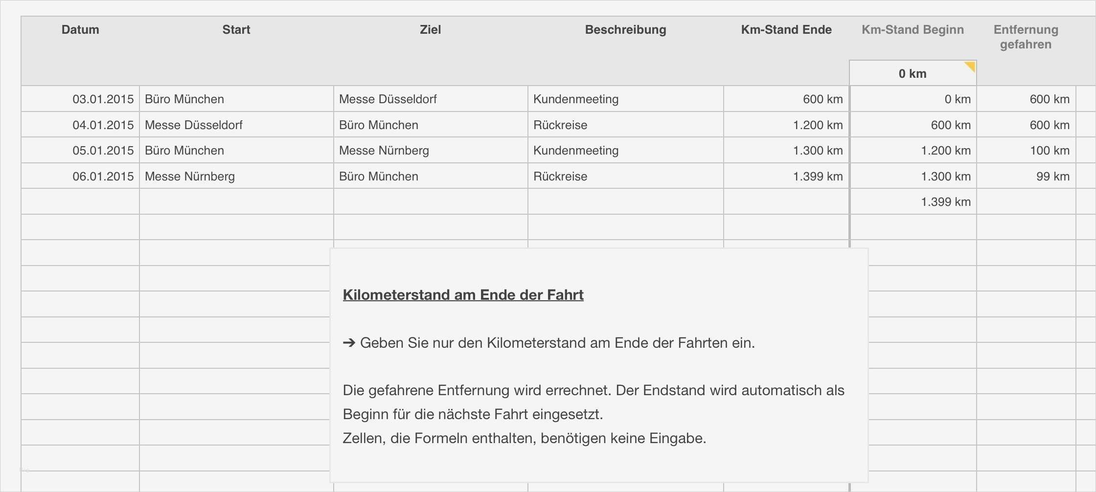 Numbers Vorlage Fahrtenbuch