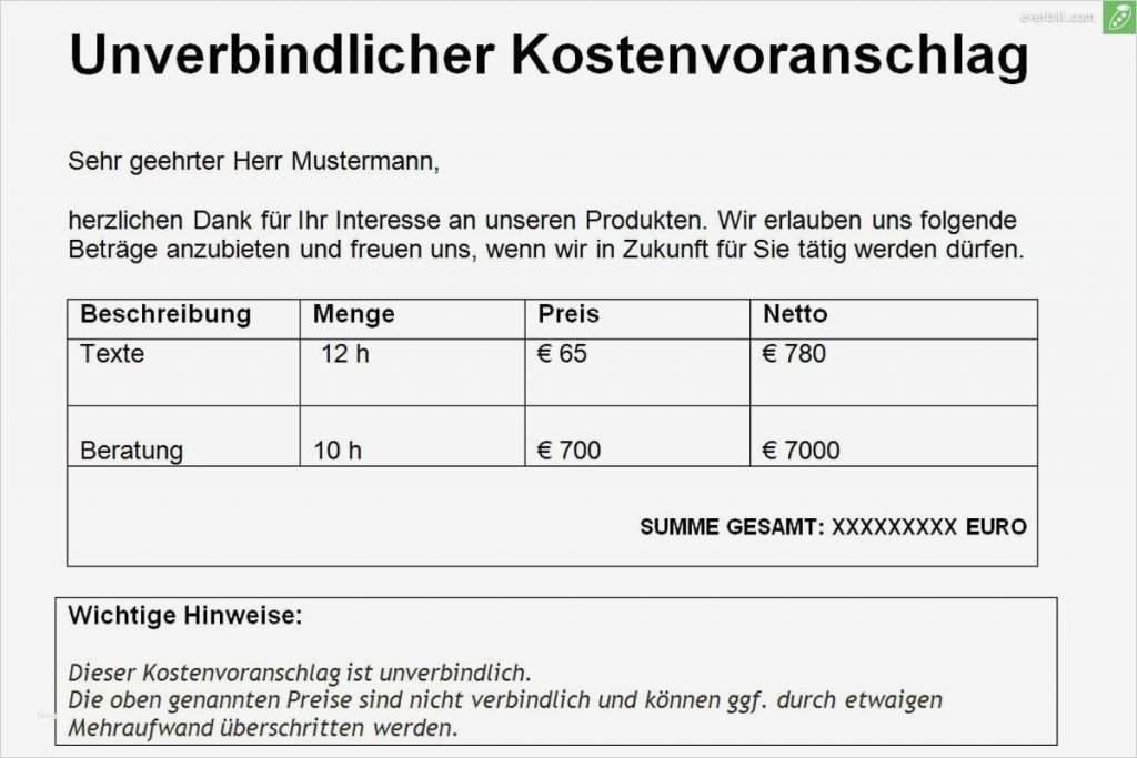 Kostenplan Vorlage Elegant Gratis Kostenvoranschlag Vorlage &amp; Muster