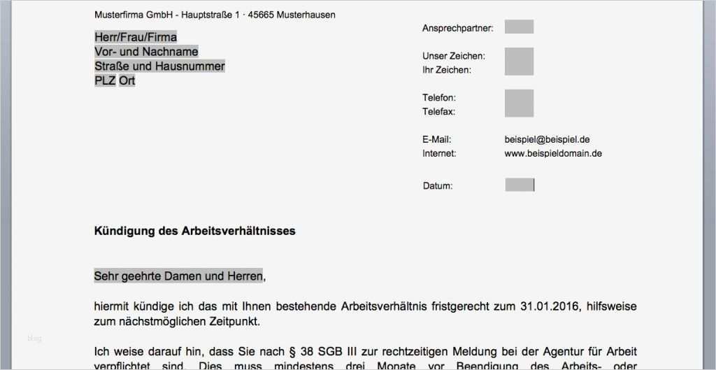 Kündigung Arbeitsvertrag Vorlage Word Erstaunlich Arbeitsvertrag Kündigung Vorlage