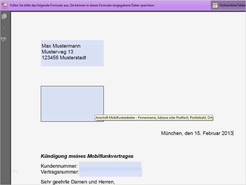 Kündigung Handyvertrag Vodafone Vorlage
