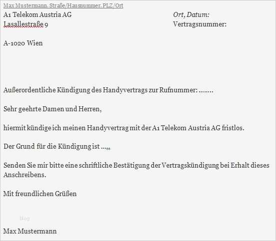 A1 Telekom Austria kündigen mit unserer Vorlage