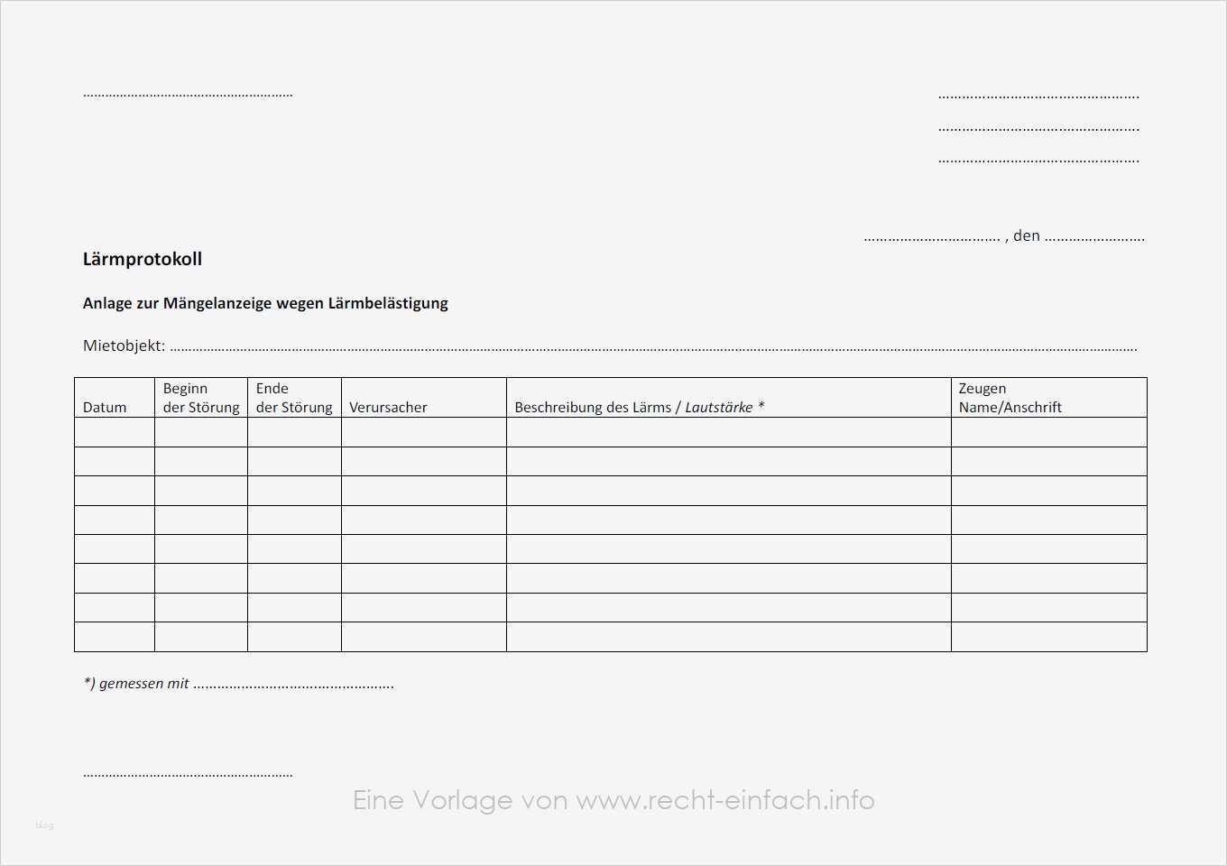 Lärmprotokoll Muster Zur Mängelanzeige Wegen