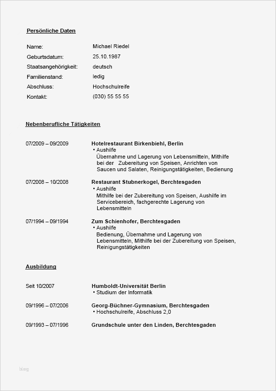 Muster Lebenslauf Word Muster Lebenslauf Schüler