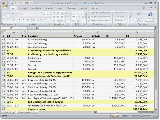 Leistungsverzeichnis Erstellen Vorlage Wunderbar Excel ...