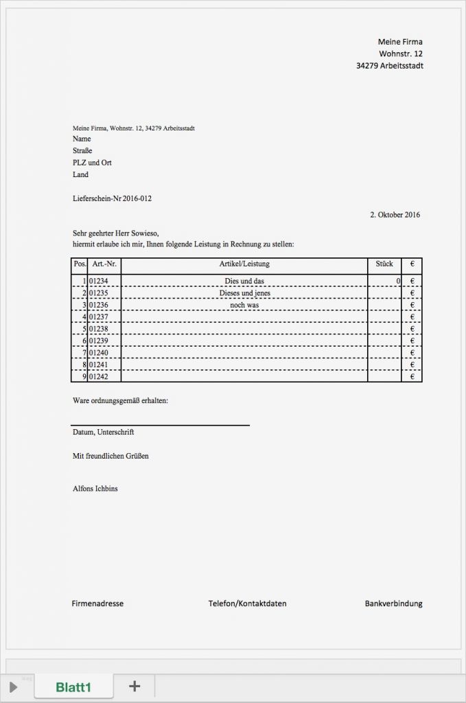 Lieferschein Vorlage Excel Cool Lieferschein Als ...