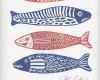 Linolschnitt Vorlagen Elegant Linocut Print Four Fish Fish Blue and White Red T for