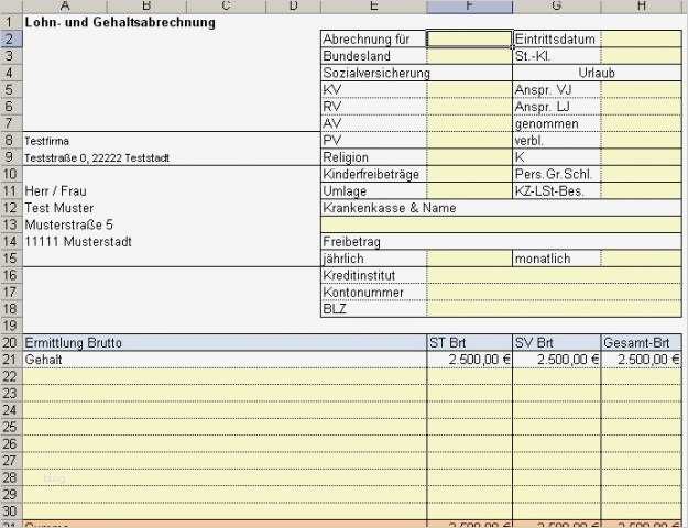 Lohnabrechnung Vorlage Excel Hübsch Vorlage Formular Für Lohn Und ...