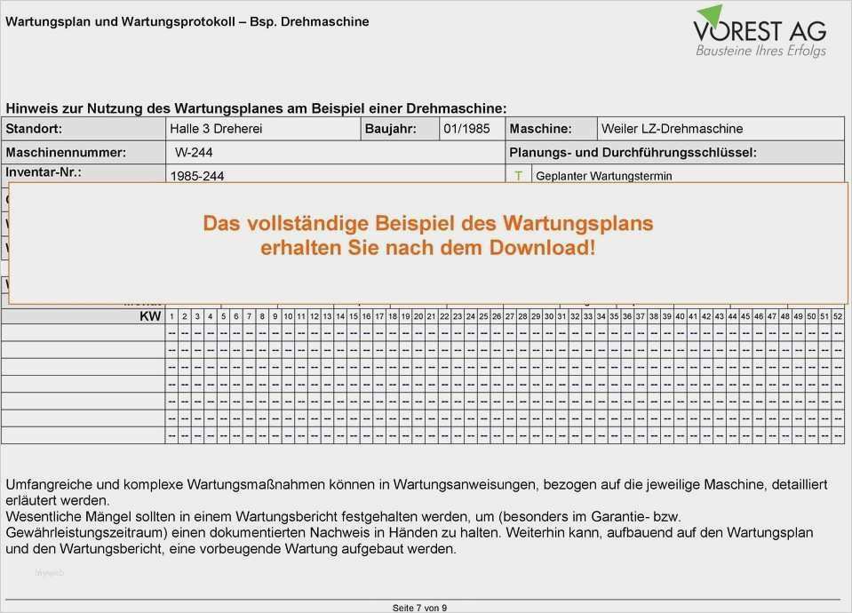 Maschinen Wartungsplan Vorlage Excel Erstaunlich Erfreut ...