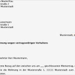 Mieter Abmahnung Vorlage Inspiration Abmahnung Vertragswidriges Verhalten Muster Als Download