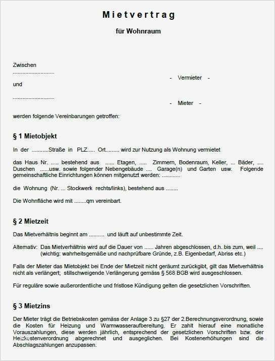 Word Vorlage Mietvertrag Wohnung Download