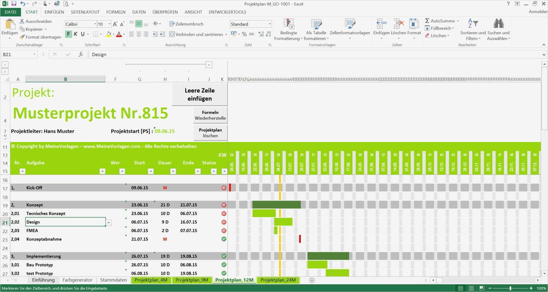 Projektplan Excel