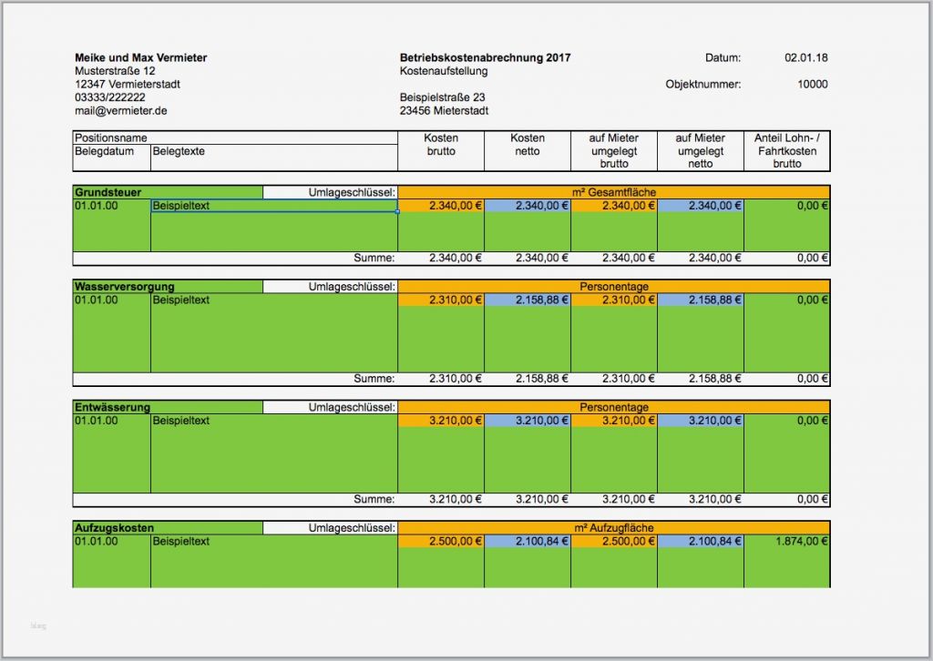 Nebenkostenabrechnung Excel Vorlage Erstaunlich Vorlage Für ...