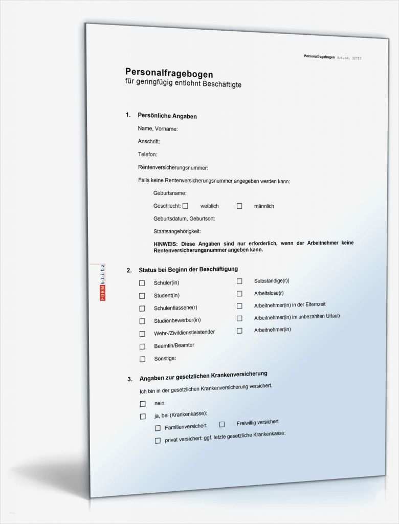 Personalfragebogen Vorlage Word Bewundernswert Personalfragebogen ...