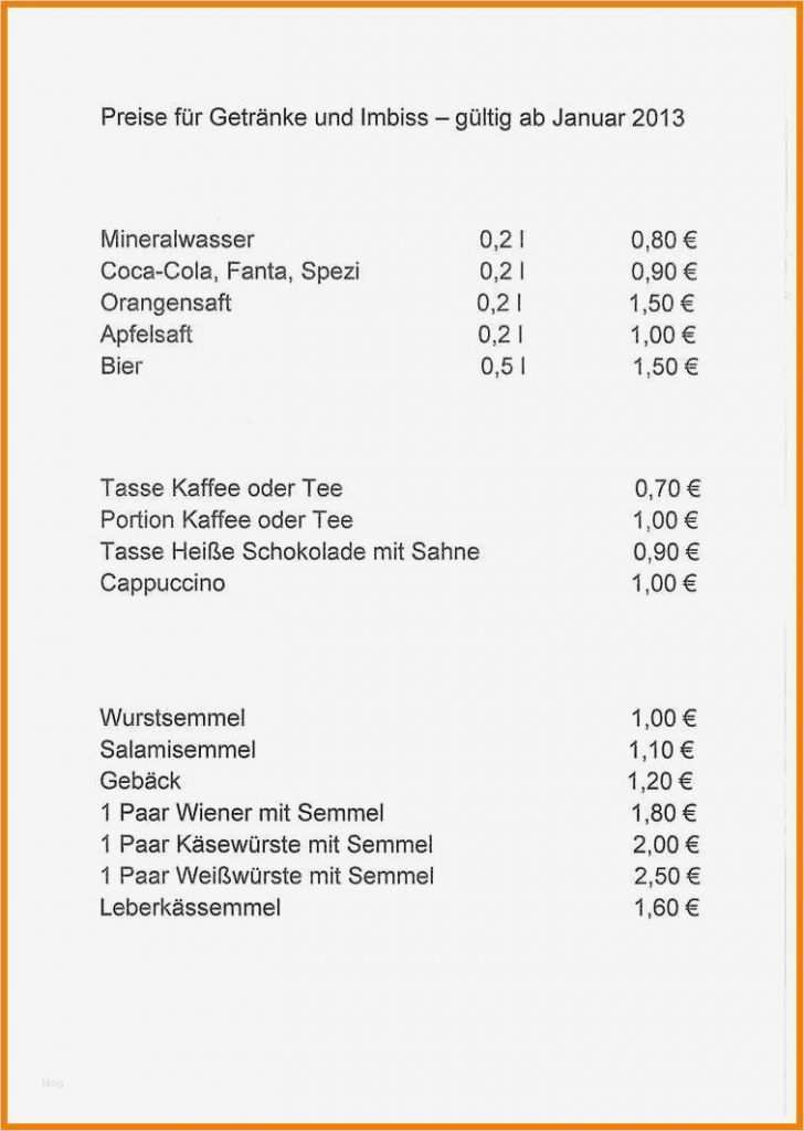 Preisliste Getränke Vorlage Fabelhaft Vorlage Preisliste Muster Bildnis