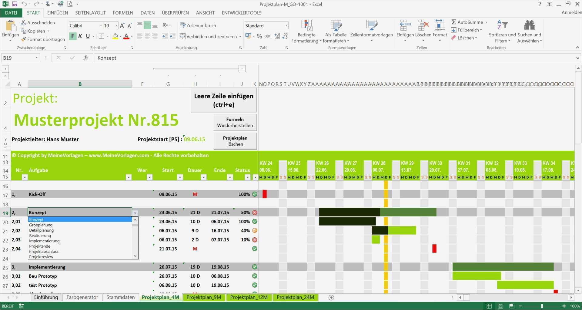 Projektplan Excel