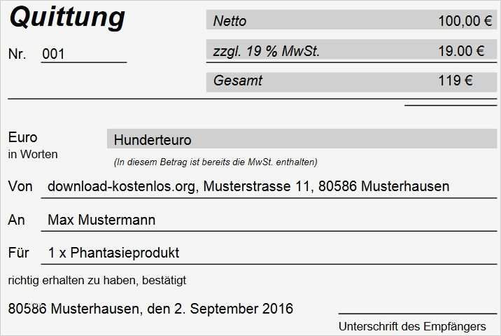 Quittung Ohne Mehrwertsteuer Vorlage Erstaunlich Quittungsvorlage