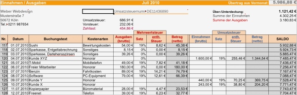 Einnahmen Ausgaben Rechnung Kleinunternehmer Excel